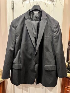 Linea Uomo Men's Black Two-Button 2pc Tailored Suit Sz 58x56